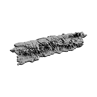 Puerto Rico Terrain Map detail view, ready for 3D printing and CNC routing