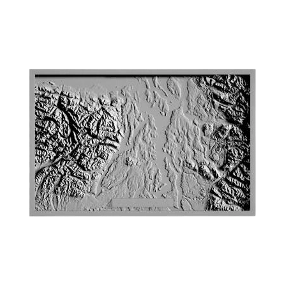 Puget Sound & Olympia National Park Terrain Map STL file for 3D printing and CNC routing, LightBurn and Vectric ready