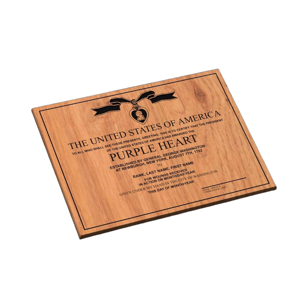 Purple Heart Award Plaque SVG file for laser cutting and CNC routing, LightBurn and Vectric ready