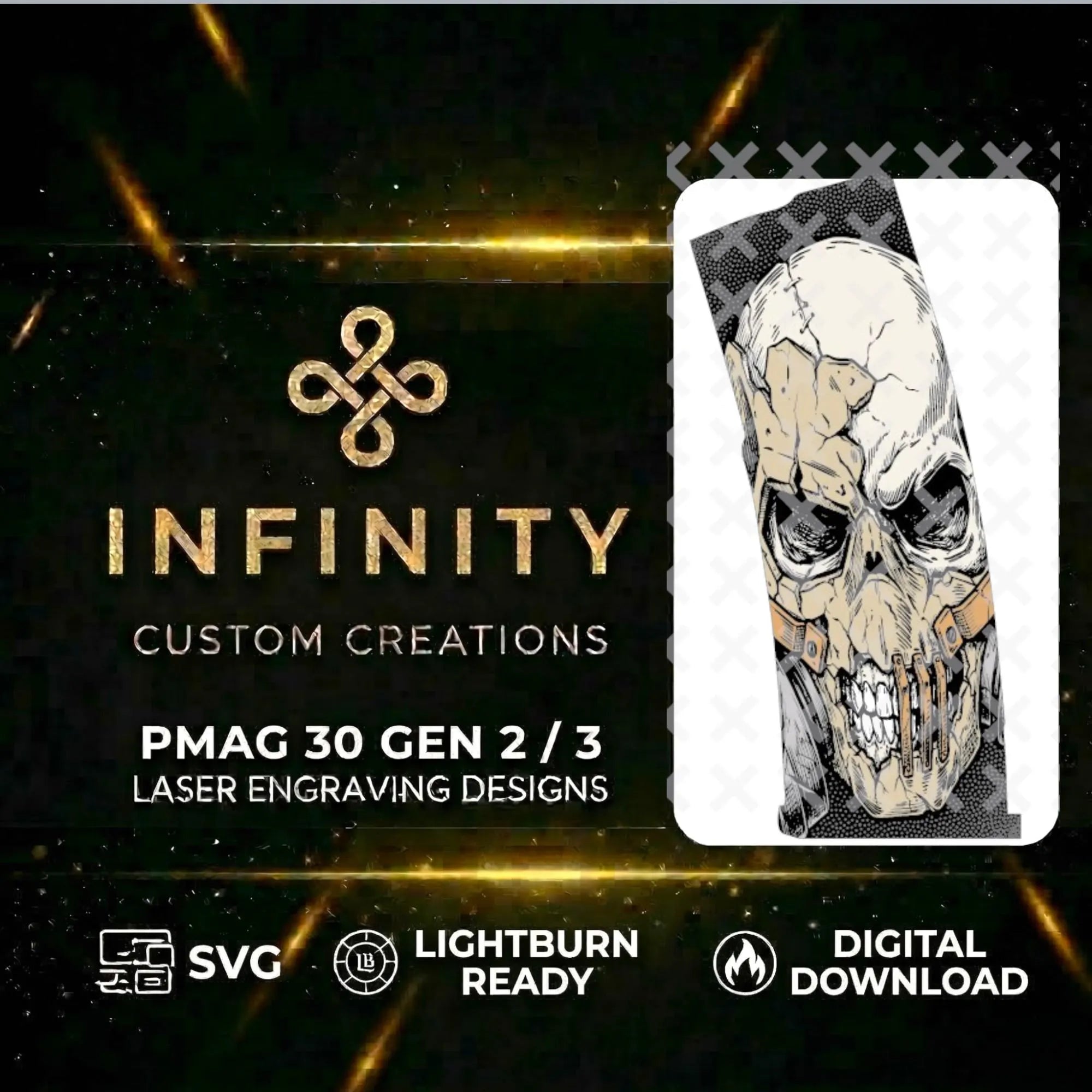 Radiation Skull Fiber Laser Engraving Design SVG file for digital crafting, LightBurn and Vectric ready