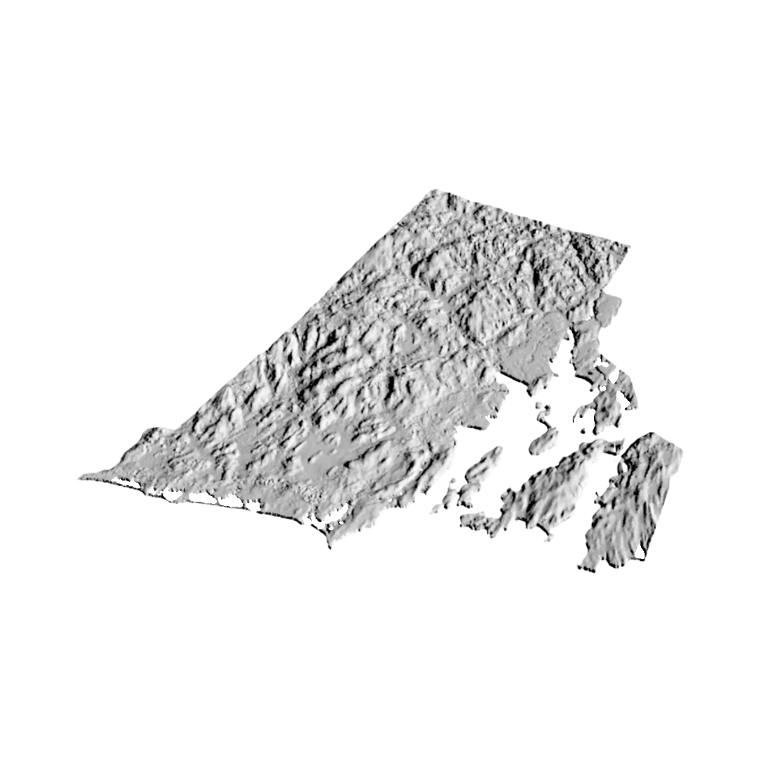 Rhode Island Terrain Map detail view, ready for 3D printing and CNC routing