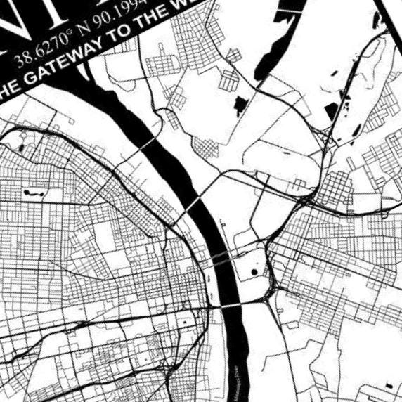St. Louis Missouri City Map detail view, ready for laser cutting and CNC routing
