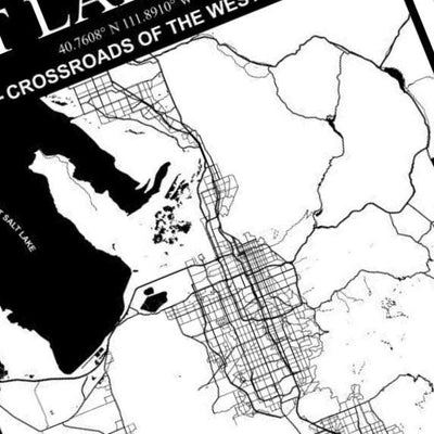 Salt Lake City Utah Map detail view, ready for laser cutting and CNC routing