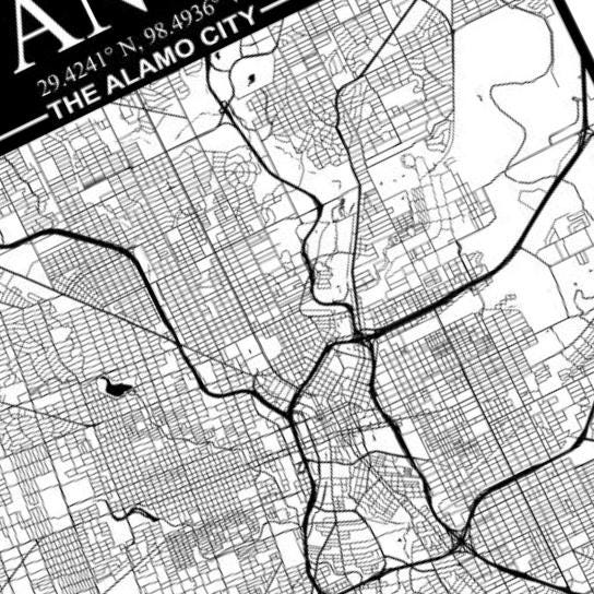 San Antonio, Texas City Map detail view, ready for laser cutting and CNC routing