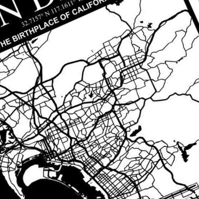 San Diego, California City Map detail view, ready for laser cutting and CNC routing