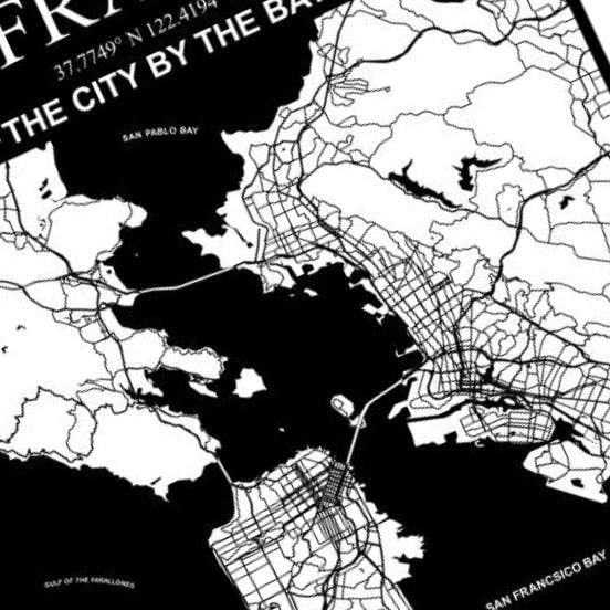 San Francisco California City Map detail view, ready for laser cutting and CNC routing