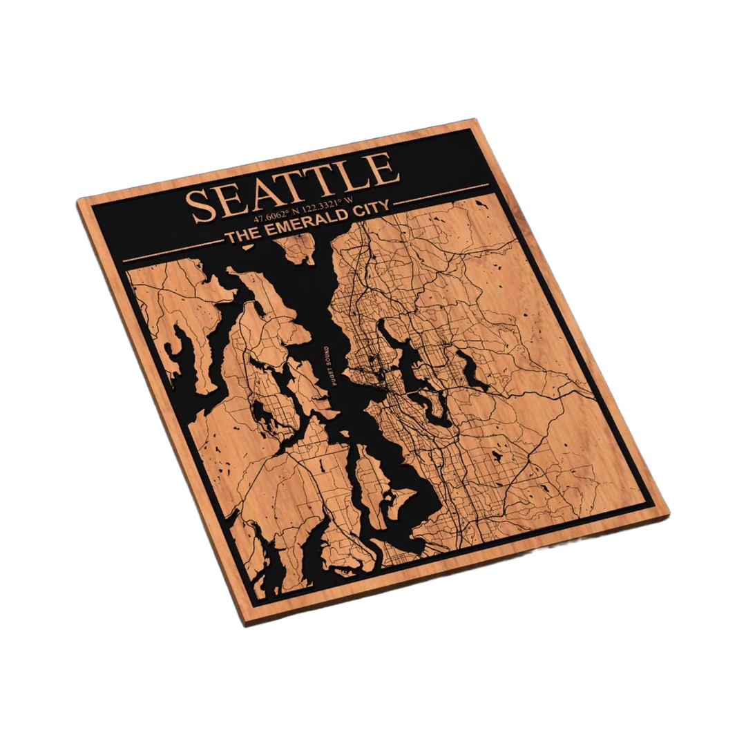 Seattle, Washington City Map SVG file for laser cutting and CNC routing, LightBurn and Vectric ready