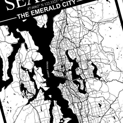 Seattle, Washington City Map detail view, ready for laser cutting and CNC routing
