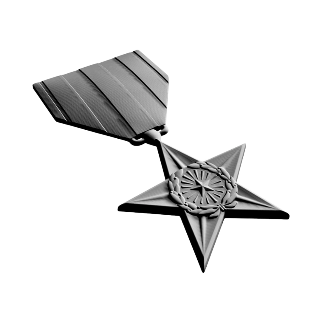Silver Star Military Award detail view, ready for 3D printing and CNC routing