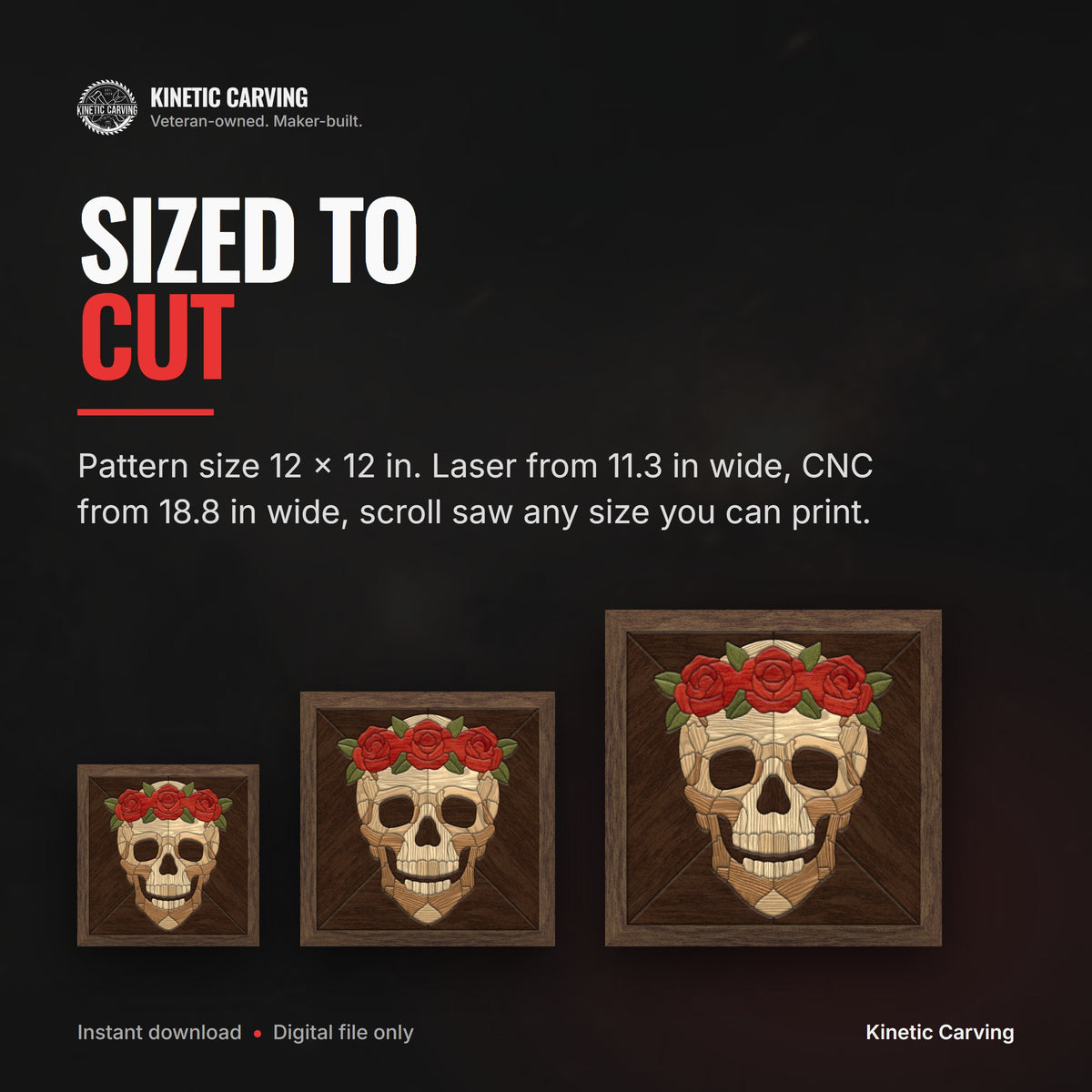 Skull Crown of Roses mockup, intarsia patterns