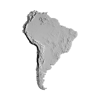 South America Terrain STL file for 3D printing and CNC routing, LightBurn and Vectric ready