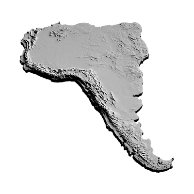 South America Terrain detail view, ready for 3D printing and CNC routing
