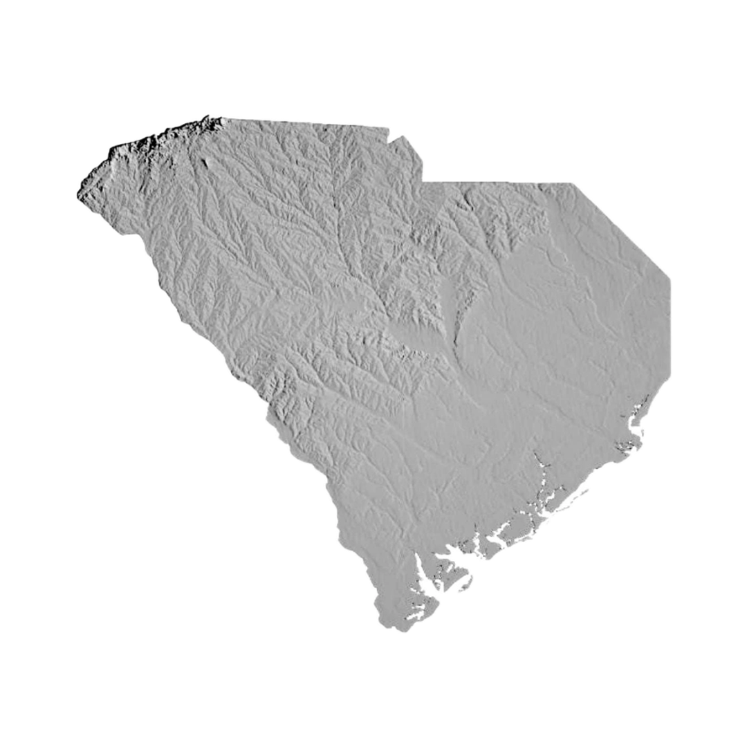 South Carolina Terrain Map STL file for 3D printing and CNC routing, LightBurn and Vectric ready