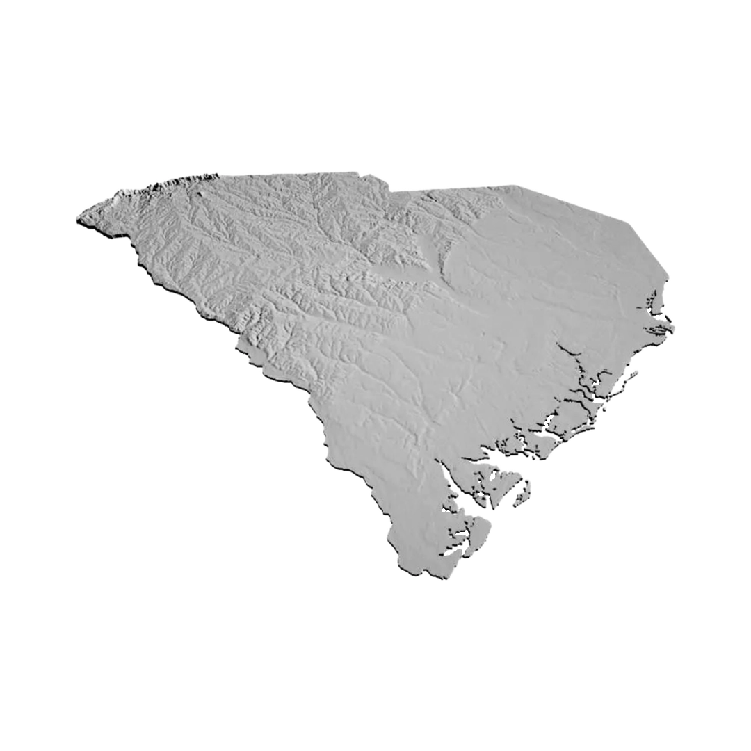South Carolina Terrain Map detail view, ready for 3D printing and CNC routing