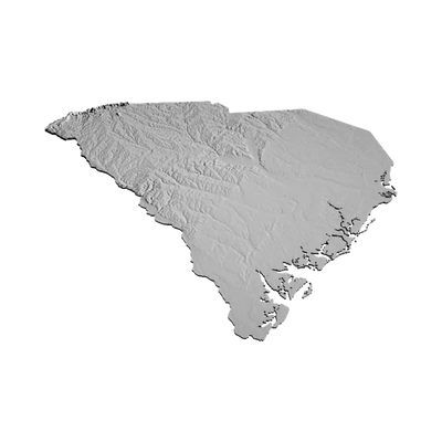 South Carolina Terrain Map detail view, ready for 3D printing and CNC routing