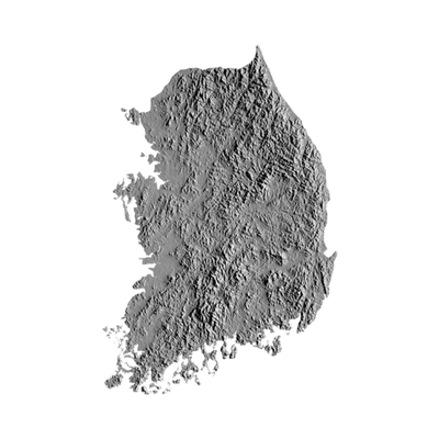 South Korea 3D Topographic STL file for 3D printing and CNC routing, LightBurn and Vectric ready