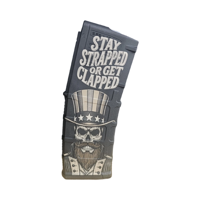 Stay Strapped or Get Clapped MAG Fiber Laser Engraving Design detail view, ready for digital crafting