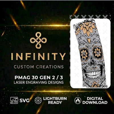 Sugar Skull MAG Digital Design SVG file for digital crafting, LightBurn and Vectric ready