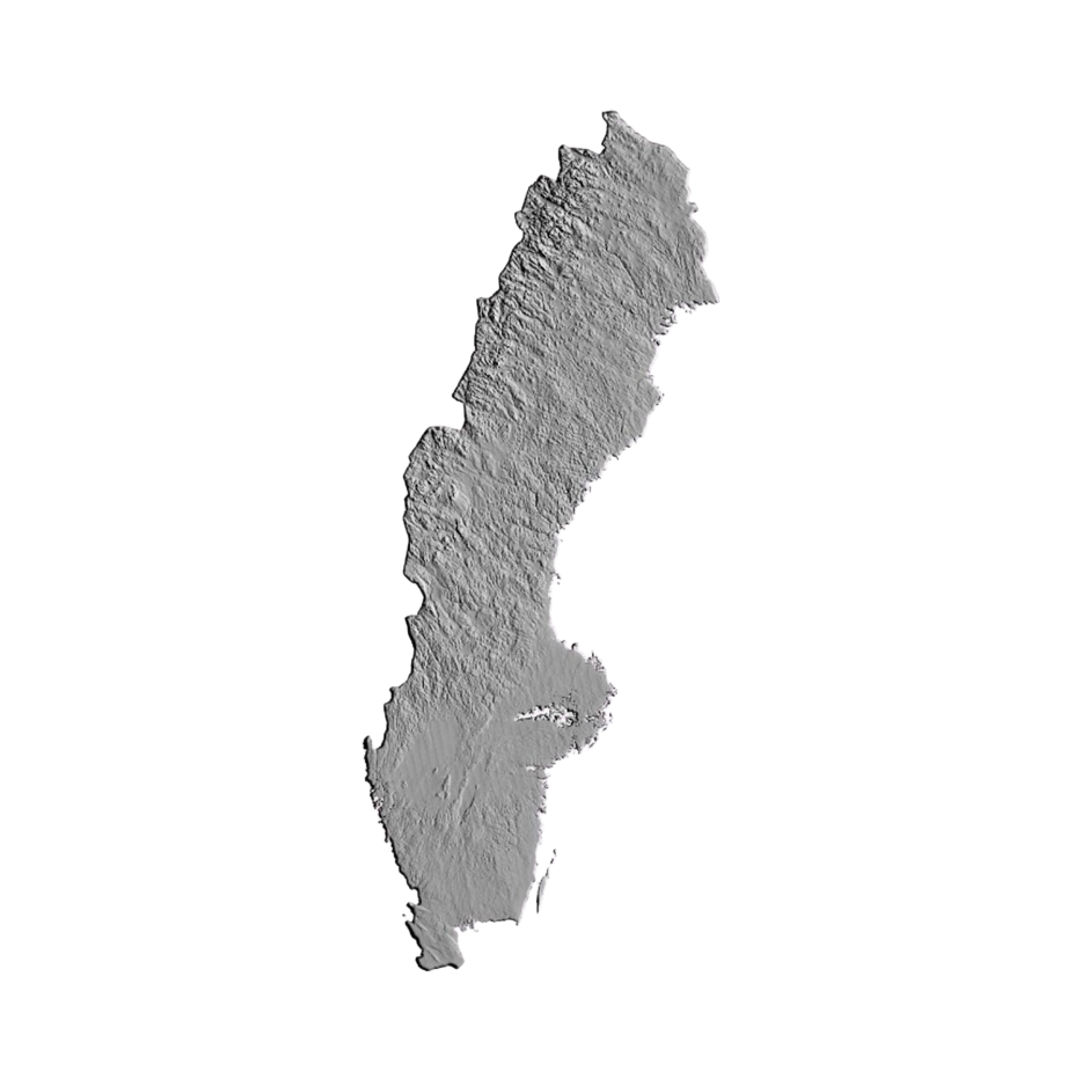 Sweden Terrain Map STL file for 3D printing and CNC routing, LightBurn and Vectric ready