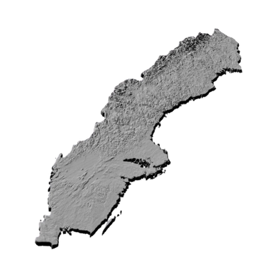 Sweden Terrain Map detail view, ready for 3D printing and CNC routing