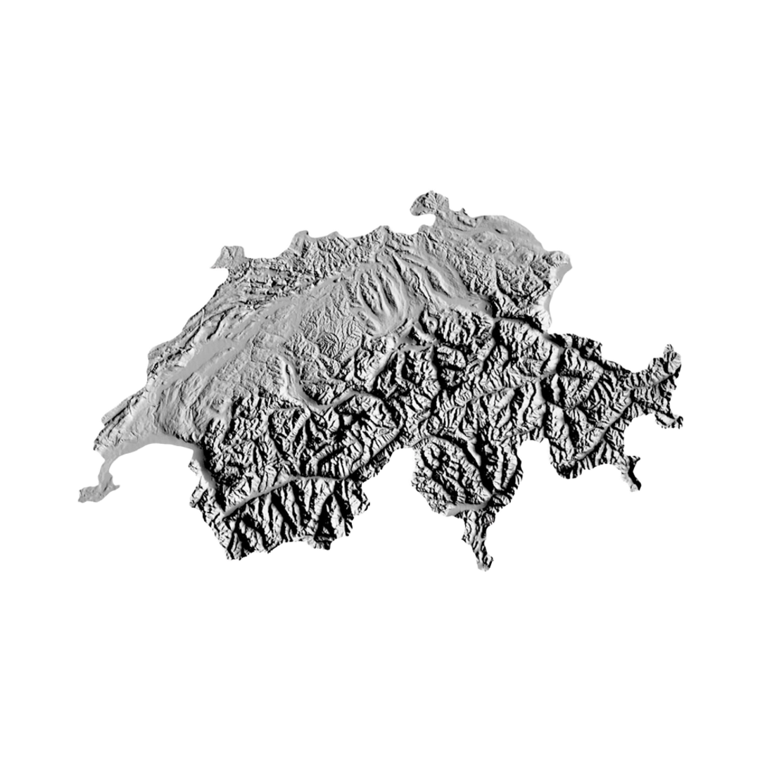 Switzerland Terrain Map STL file for 3D printing and CNC routing, LightBurn and Vectric ready