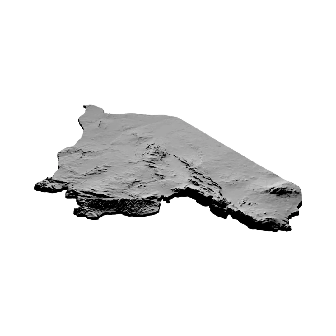 Syria Terrain Map detail view, ready for 3D printing and CNC routing