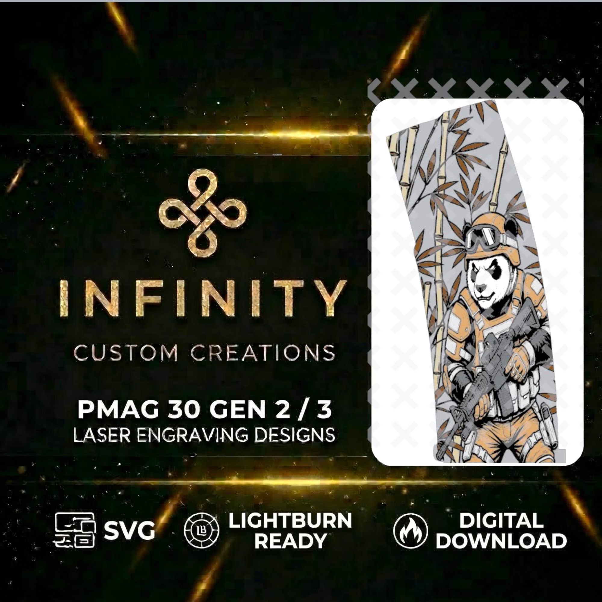Tactical Panda MAG Design SVG file for digital crafting, LightBurn and Vectric ready