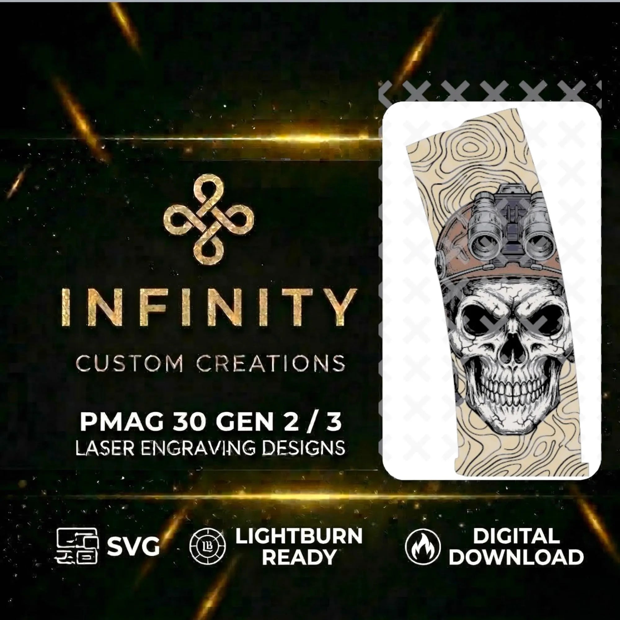 Tactical Skull MAG Lightburn SVG file for digital crafting, LightBurn and Vectric ready