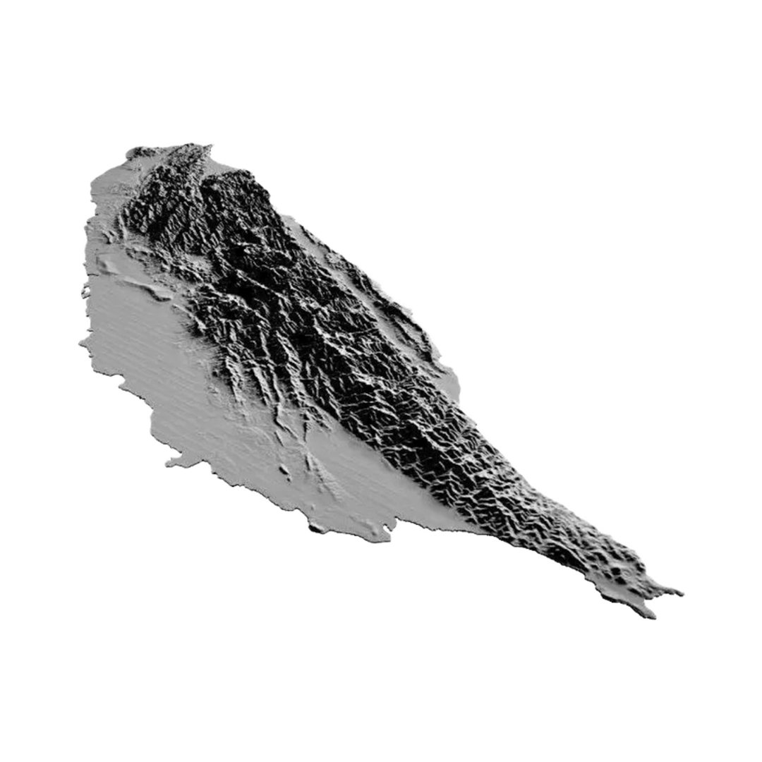 Taiwan Terrain Map detail view, ready for 3D printing and CNC routing