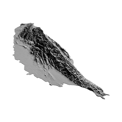 Taiwan Terrain Map detail view, ready for 3D printing and CNC routing