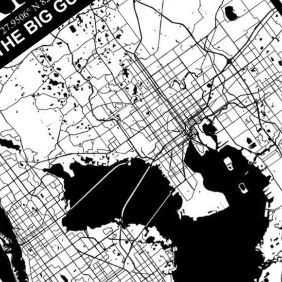 Tampa, Florida City Map detail view, ready for laser cutting and CNC routing