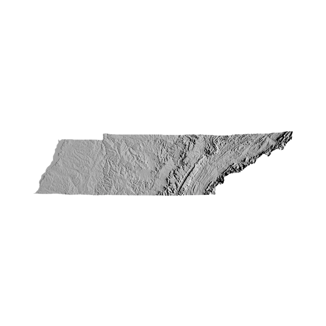 Tennessee Terrain Map STL file for 3D printing and CNC routing, LightBurn and Vectric ready