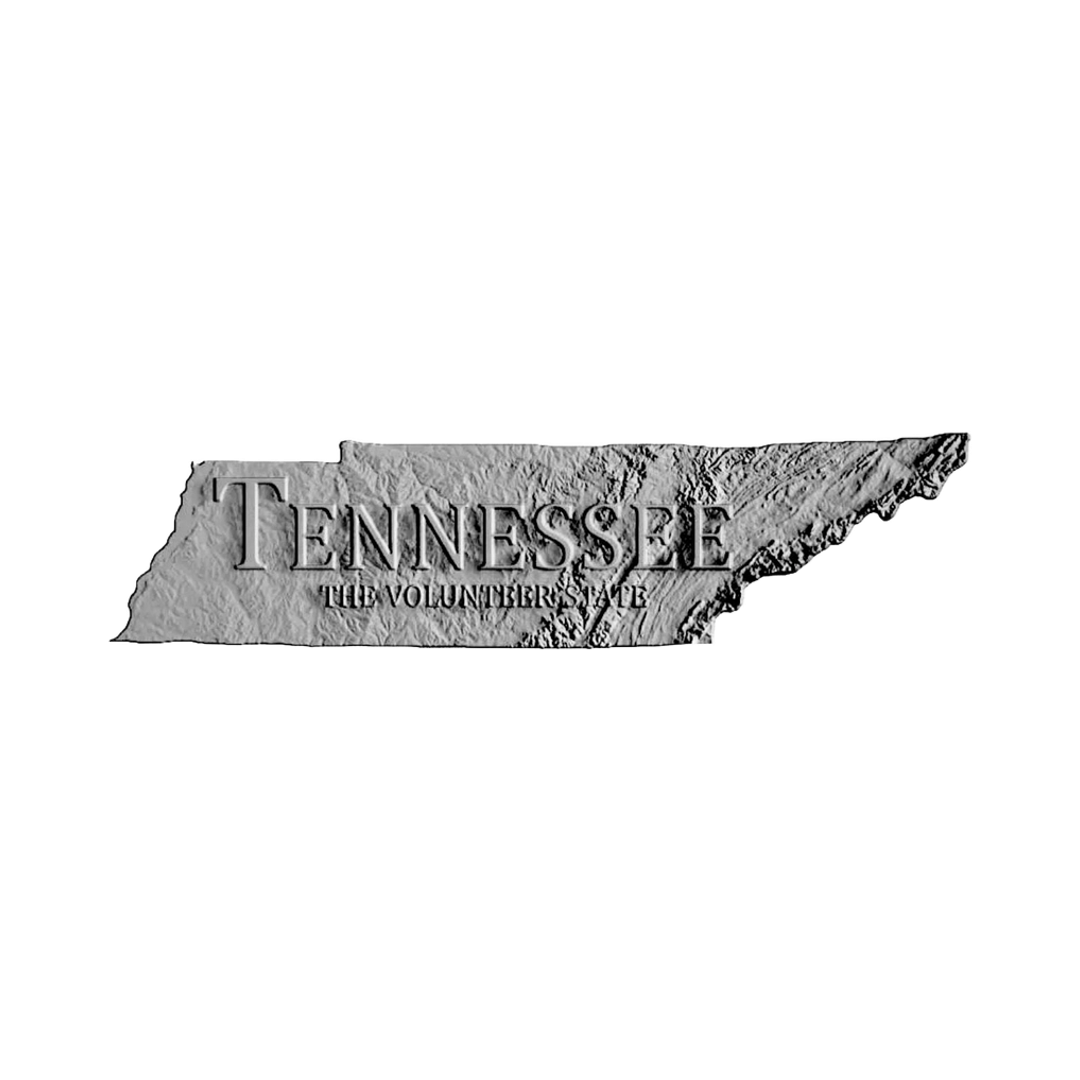 Tennessee Terrain Map (Volunteer State) STL file for 3D printing and CNC routing, LightBurn and Vectric ready