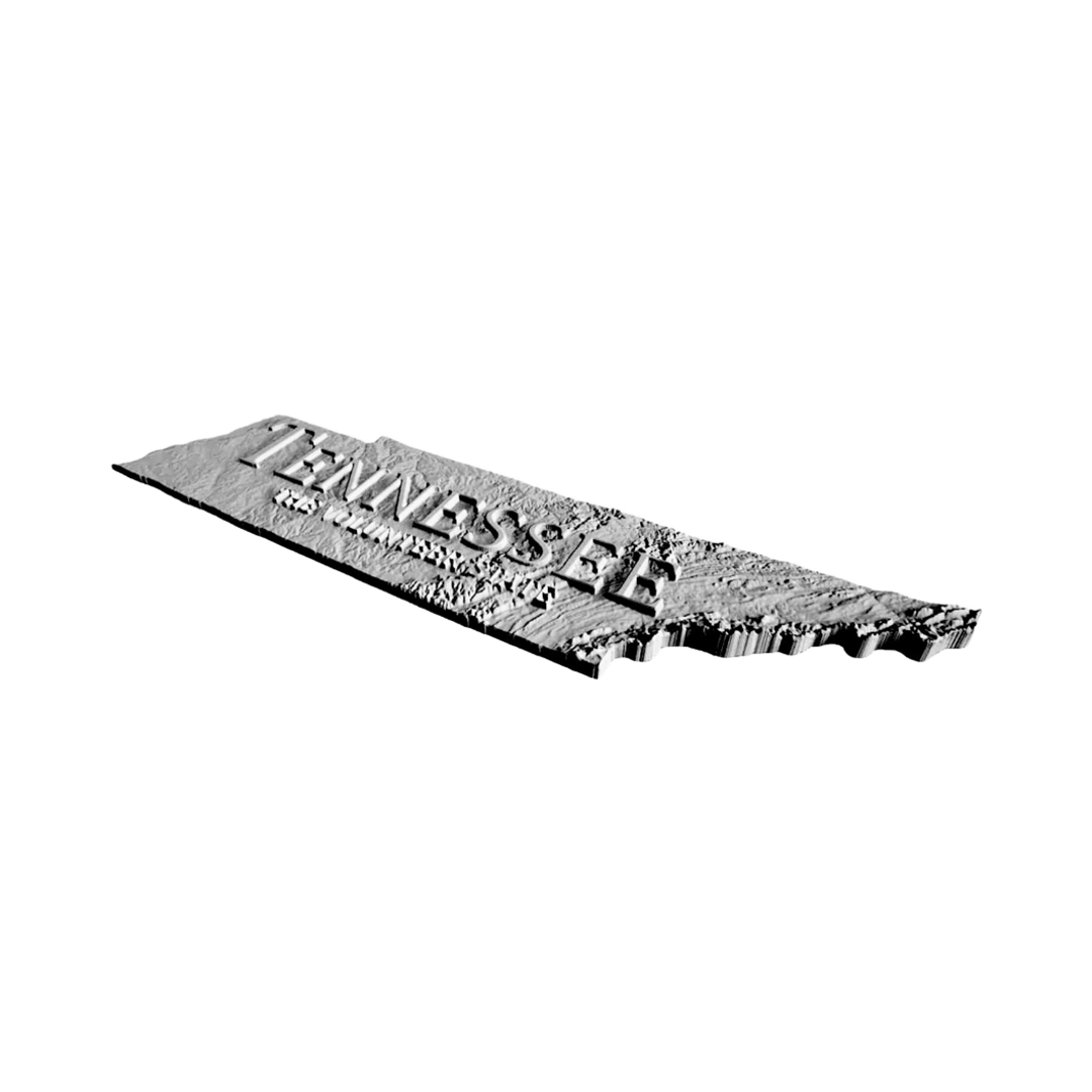 Tennessee Terrain Map (Volunteer State) detail view, ready for 3D printing and CNC routing
