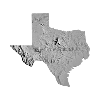 Texas Terrain Map - Lone Star State STL file for 3D printing and CNC routing, LightBurn and Vectric ready