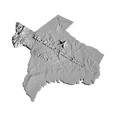 Texas Terrain Map - Lone Star State detail view, ready for 3D printing and CNC routing
