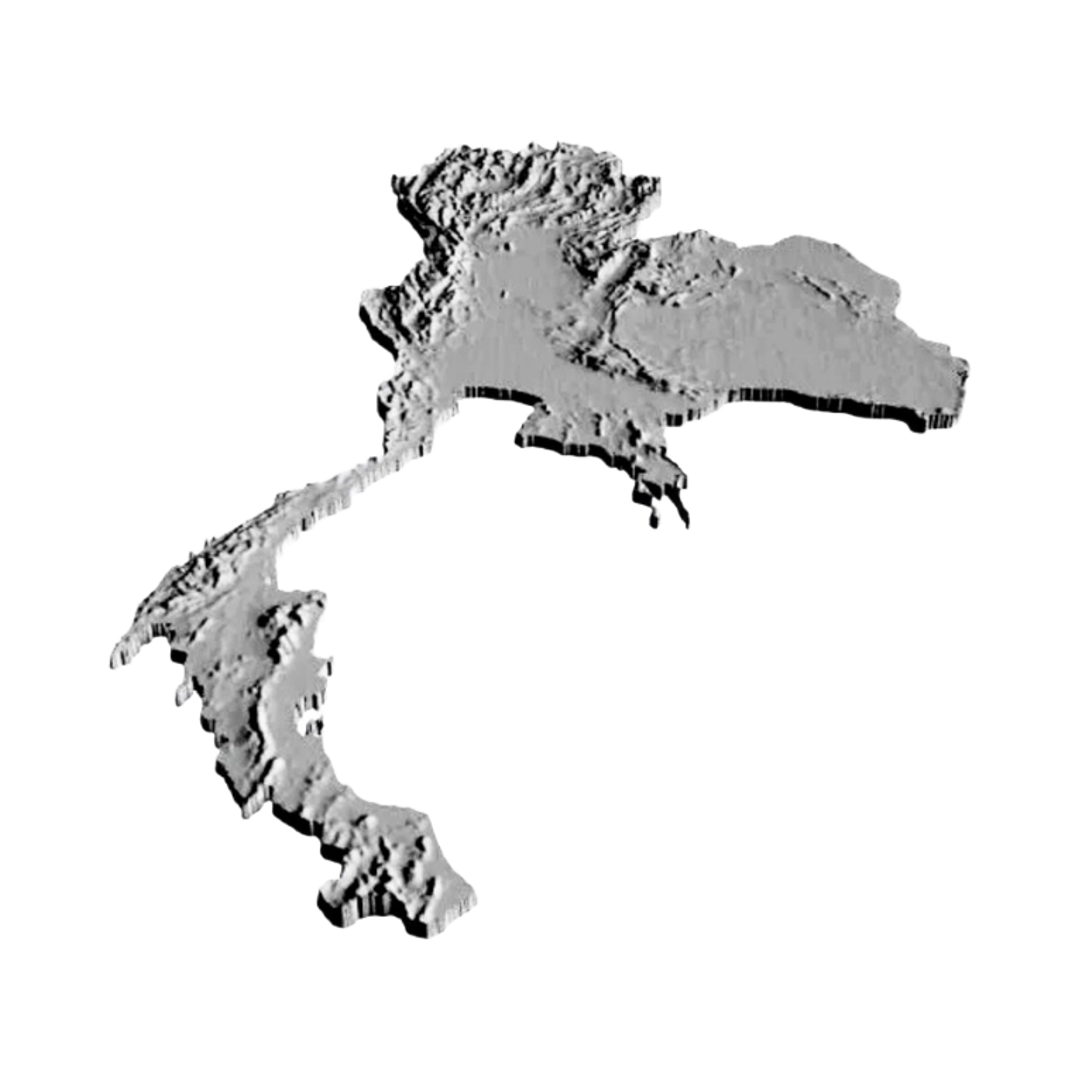 Thailand Terrain Map detail view, ready for 3D printing and CNC routing
