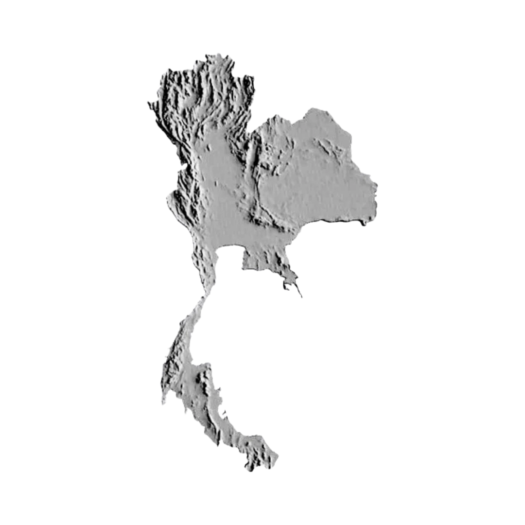 Thailand Terrain Map STL file for 3D printing and CNC routing, LightBurn and Vectric ready