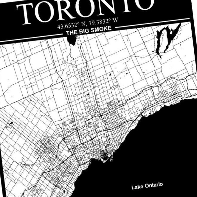 Toronto, Canada City Map detail view, ready for laser cutting and CNC routing