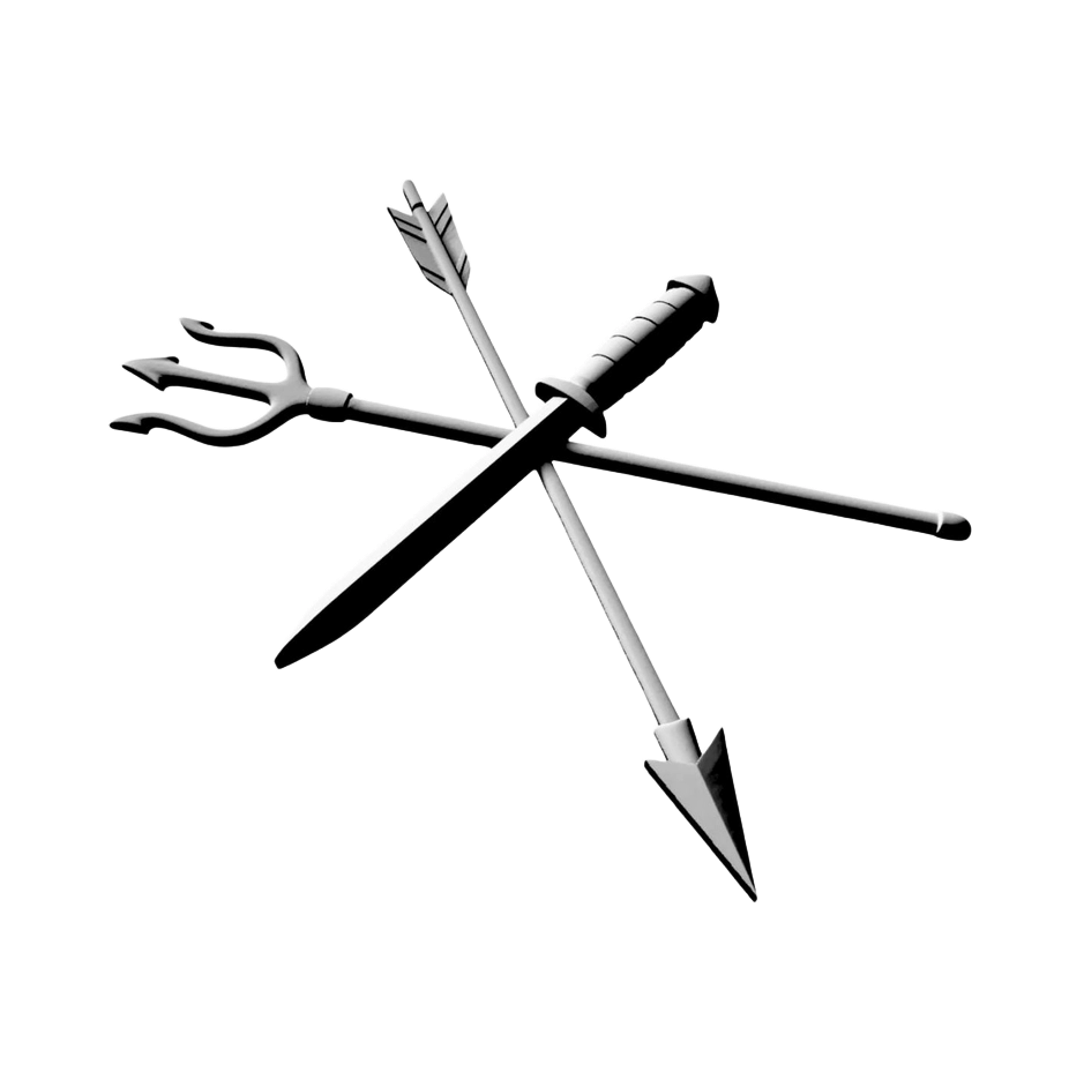 Trident, Arrow & Sword detail view, ready for 3D printing and CNC routing