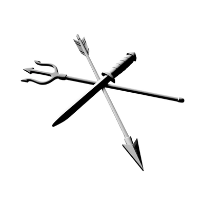 Trident, Arrow & Sword detail view, ready for 3D printing and CNC routing