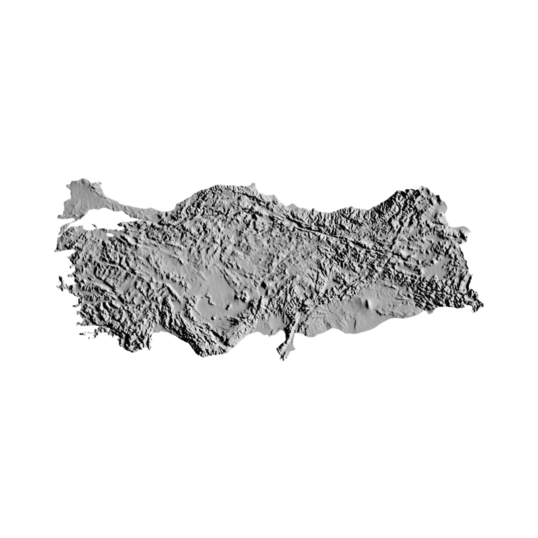 Turkey Terrain Map STL file for 3D printing and CNC routing, LightBurn and Vectric ready