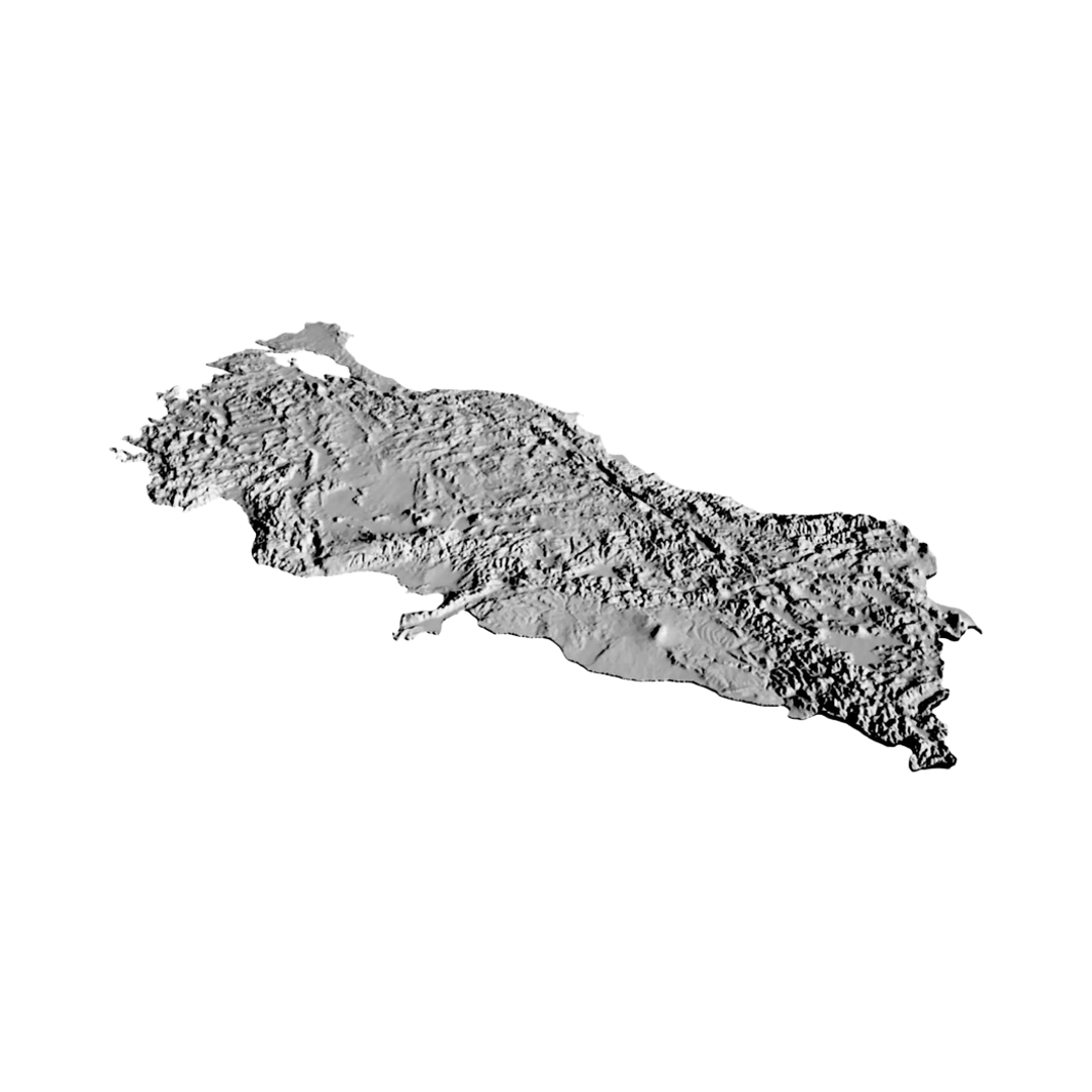 Turkey Terrain Map detail view, ready for 3D printing and CNC routing
