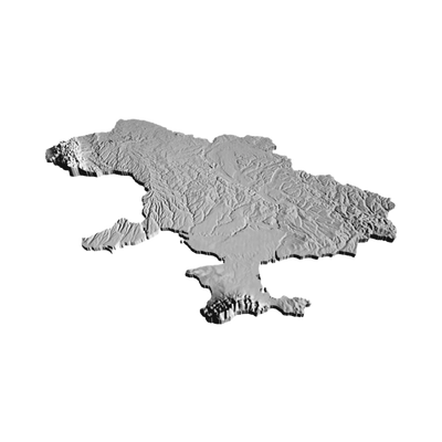 Ukraine Terrain Map detail view, ready for 3D printing and CNC routing