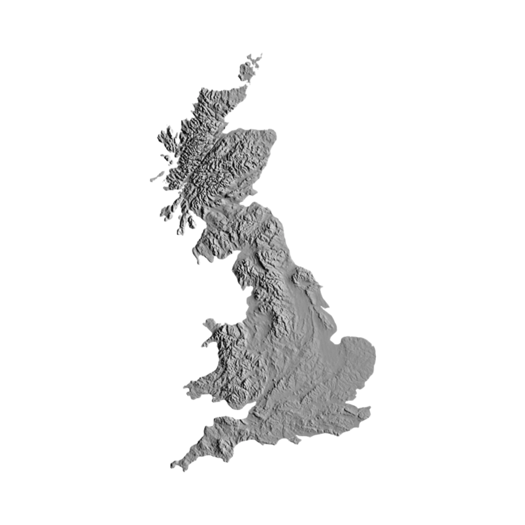 United Kingdom Terrain Map STL file for 3D printing and CNC routing, LightBurn and Vectric ready