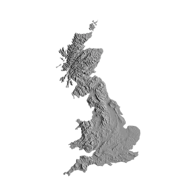 United Kingdom Terrain Map STL file for 3D printing and CNC routing, LightBurn and Vectric ready