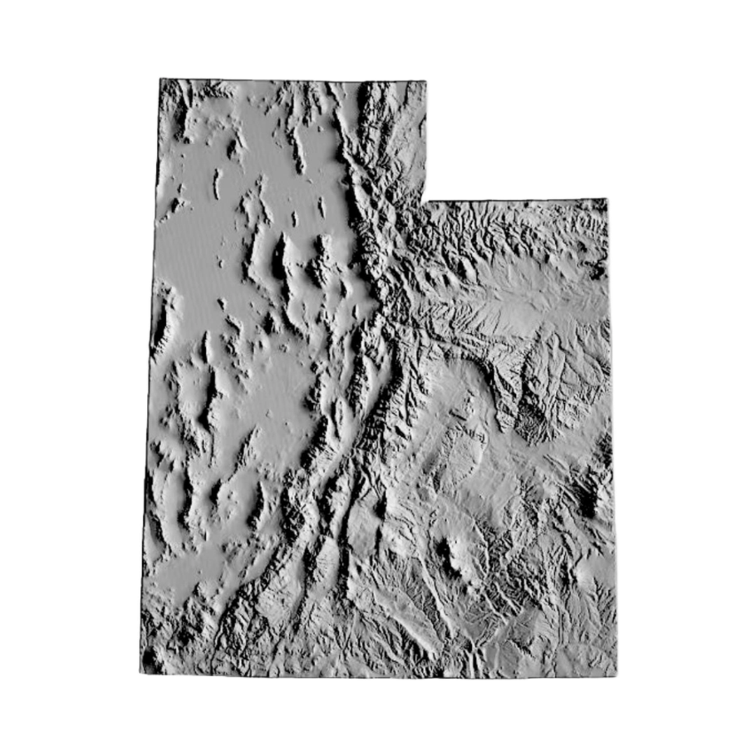 Utah Terrain Map STL file for 3D printing and CNC routing, LightBurn and Vectric ready