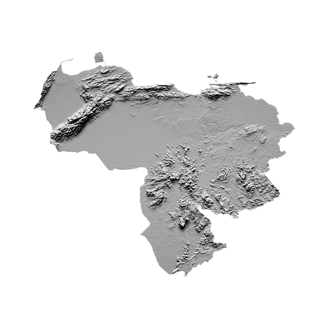 Venezuela Terrain Map STL file for 3D printing and CNC routing, LightBurn and Vectric ready