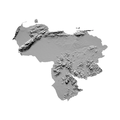Venezuela Terrain Map STL file for 3D printing and CNC routing, LightBurn and Vectric ready