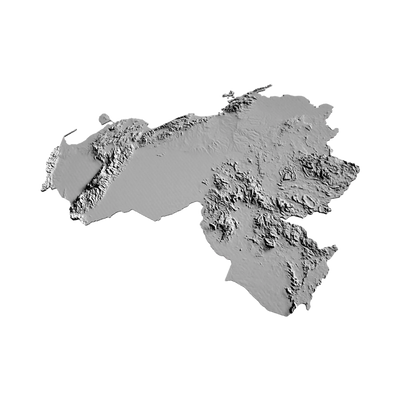 Venezuela Terrain Map detail view, ready for 3D printing and CNC routing